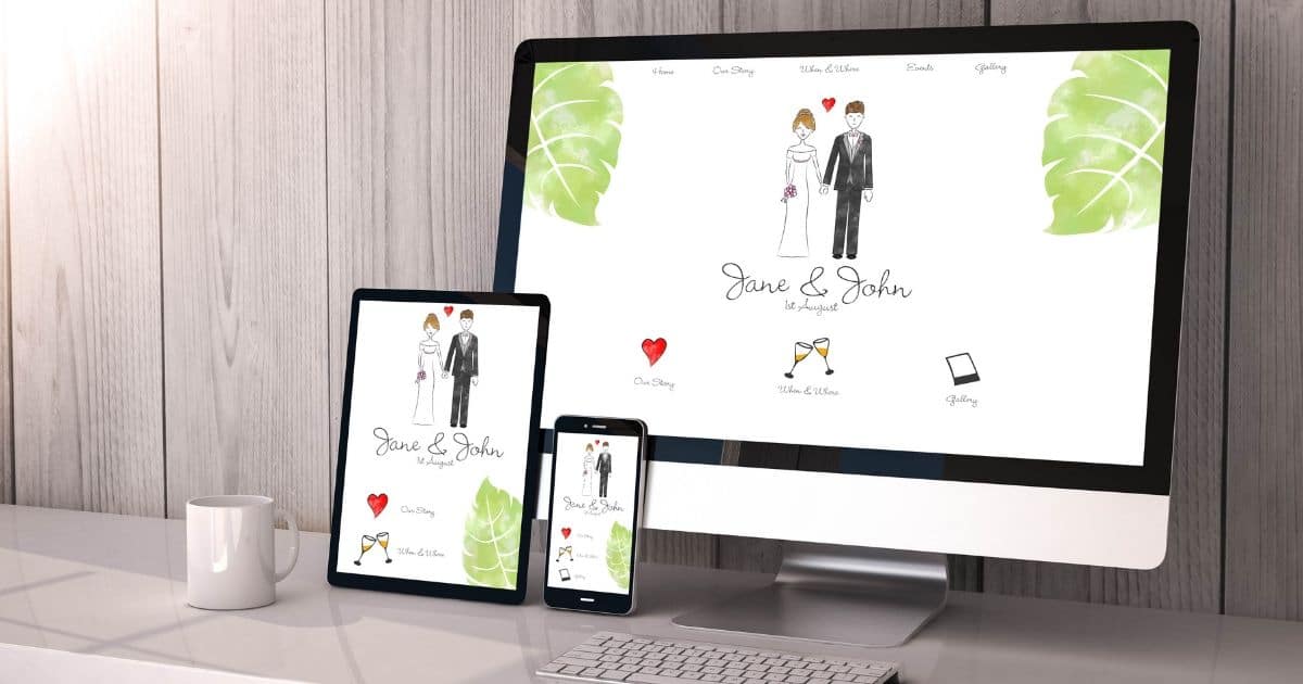 Wedding website on a computer, a tablet and a cell phone